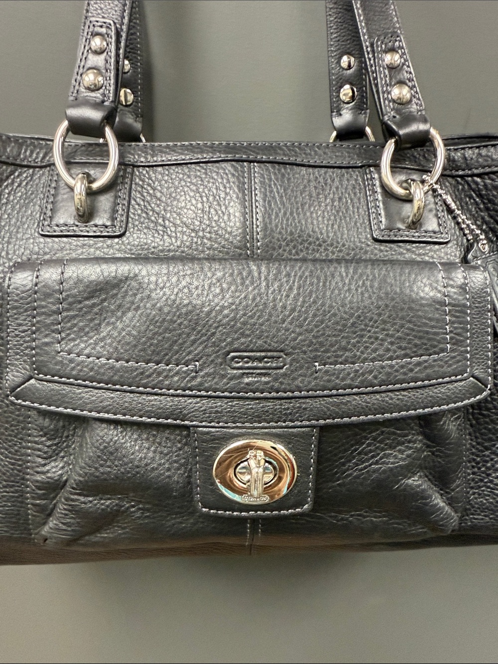 Vintage Coach Penelope Pebbled Leather Turnlock Satchel - Black-EUC - Picture 4 of 13